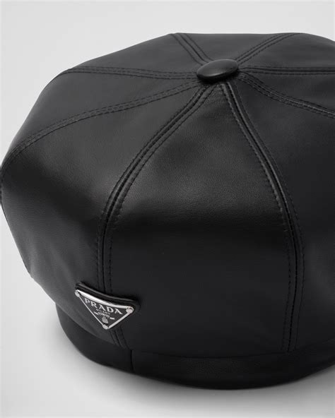 prada newsboy hat|Black Nappa leather newsboy cap .